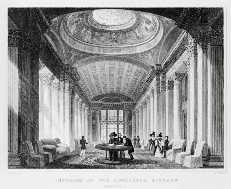 Interior of the Advocate''s Library, Edinburgh; engraved by William Watkins from (after) Thomas Hosmer Shepherd