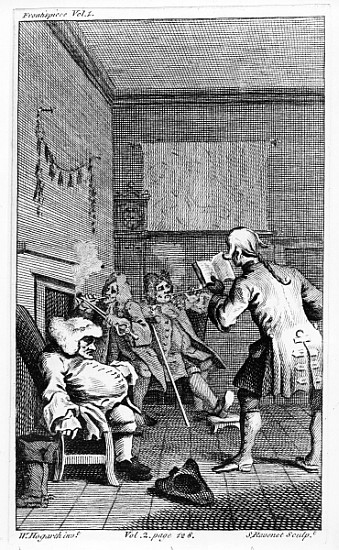 Corporal Trim reading a sermon, frontispiece to ''The Life and Opinions of Tristram Shandy, Gentlema from (after) William Hogarth