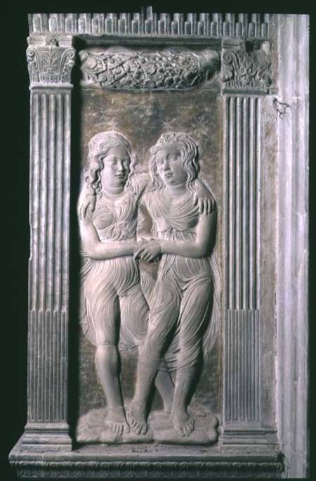 Gemini represented by the Twins from a series of reliefs depicting the planetary symbols and signs o from Agostino  di Duccio