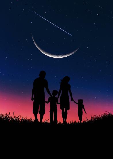 Family Silhouette At Night