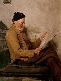 Reading smallholder on the fireside bench from Albert Anker