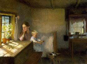 A Woman and Child in a Sunlit Inter– ior