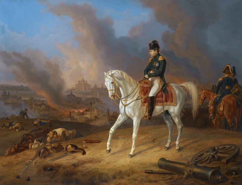 Napoleon Bonaparte before the burning City of Smolensk from Albrecht Adam