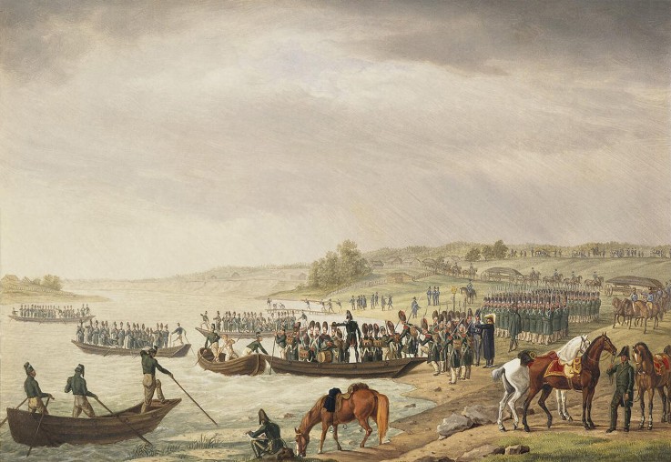 Italian Corp of Eugene Beauharnais Crossing the Niemen on 30 June 1812 from Albrecht Adam