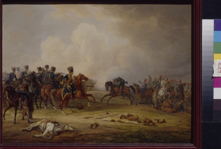An attack of Austrian Hussars on the French battery from Albrecht Adam