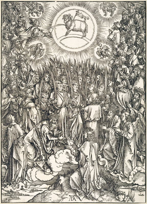 Lobgesang der Auserwählten / Anbetung des Lammes, aus der Folge der Apokalypse, Urausgabe Latein 149 from Albrecht Dürer