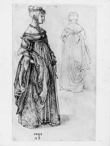 Frau in venezianischem Kostuem, daneben dasselbe Kostuem von rueckwaerts from Albrecht Dürer