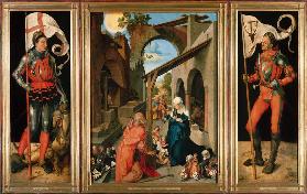 Paumgartner Altarpiece: Central Panel, the Nativity and Members of the Paumgartner Family; Left Hand