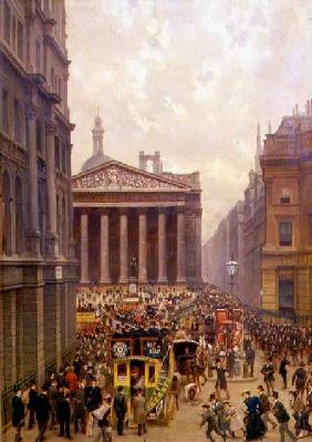 The Rush Hour by the Royal Exchange from Queen Victoria Street