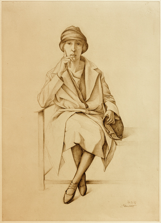 Sitzendes junges Mädchen in Mantel und Hut from Alexander Kanoldt