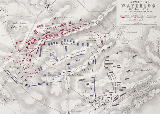 Battle of Waterloo, 18th June 1815, Sheet 2nd, Crisis of the Battle (engraving) (see also 101886) from Alexander Keith Johnston