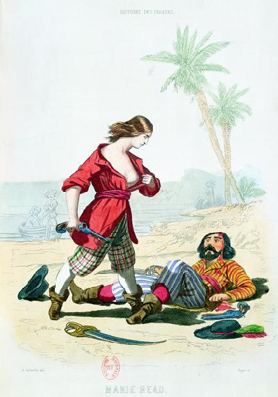 Mary Read (d.1720) from 'Histoire des Pirates' by P. Christian, engraved by A. Catel, 1852 (coloured