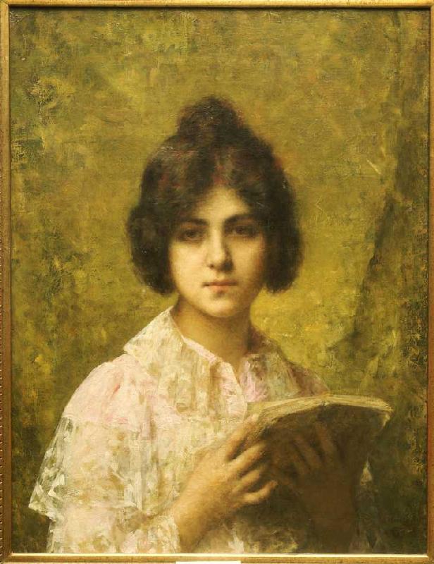 Junge Frau, ein Buch haltend. from Alexei Alexevich Harlamoff