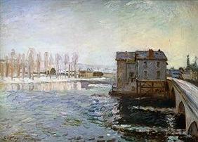 Water-mill at the bridge of Moret in winter