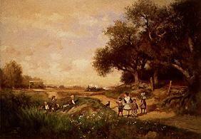 Landscape with children and approaching train