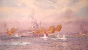 H.M.S. Albion commanded by Capt. A. Walker-Heneage completing the destruction of the outer forts of