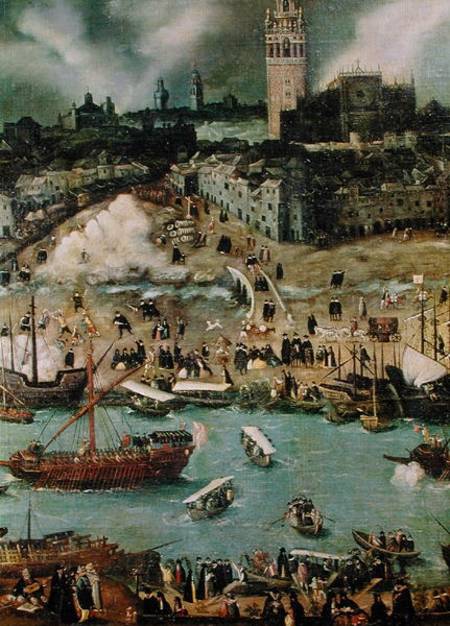 The Port of Seville in 1498  (detail) from Alonso Sánchez-Coello