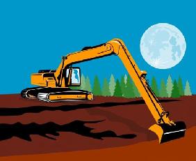 Excavator with moon in the background
