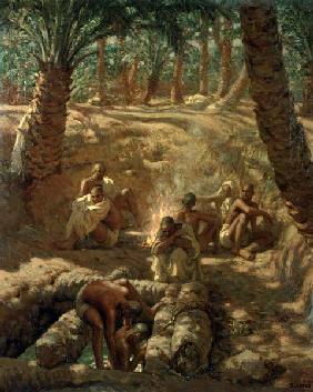Berbers at an Oasis Well (oil on canvas)