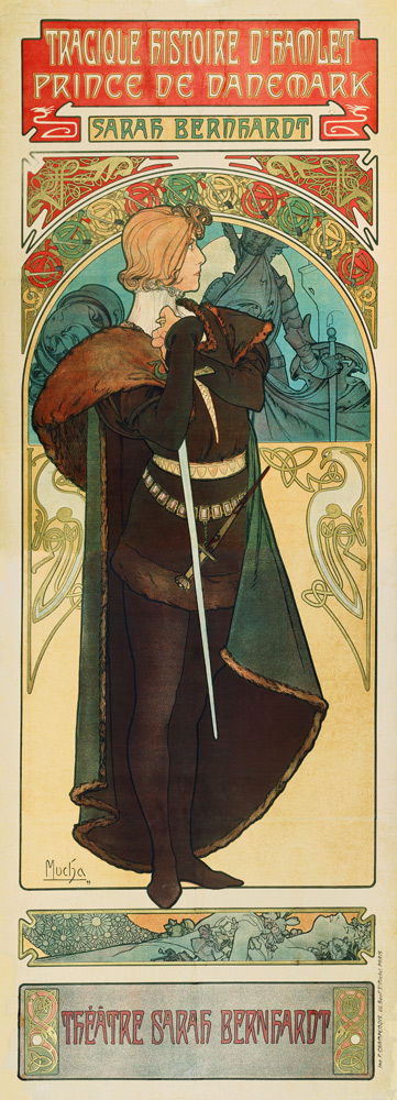 Poster for the theatre play Hamlet by W. Shakespeare in the Theatre Sarah Bernardt (Upper part) from Alphonse Mucha