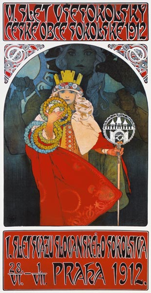 Plakat zum 6. Treffen der tschechischen Sokol-Vereinigung, Prag 1912.  from Alphonse Mucha
