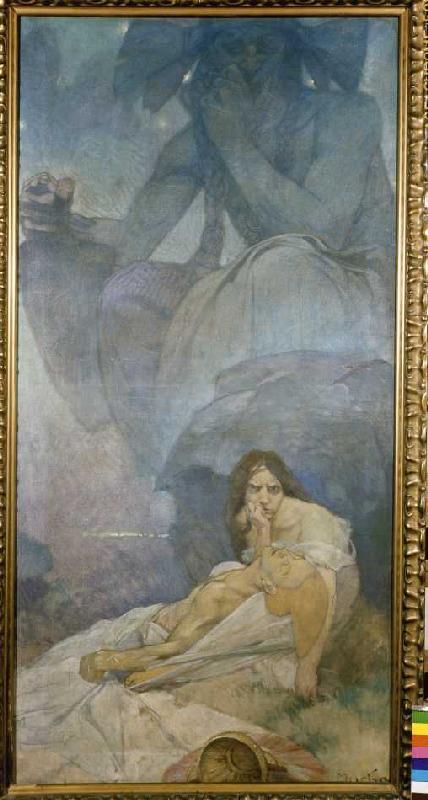 Tragedy outline for a decoration of the German theatre in New York from Alphonse Mucha