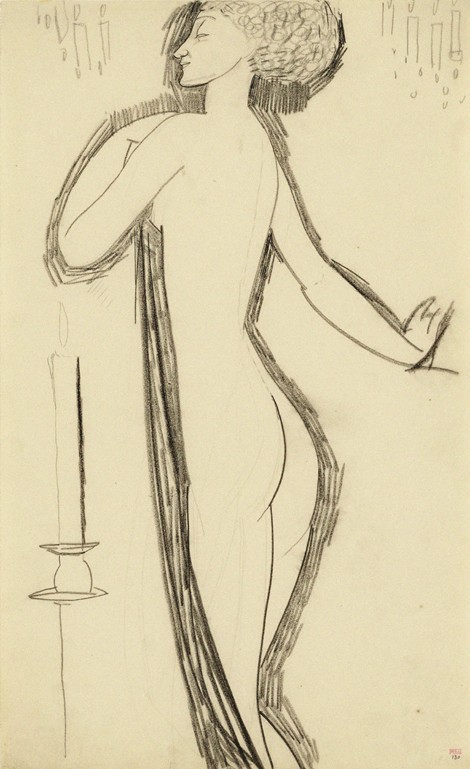Standing Female Nude in Profile with Lighted Candle from Amadeo Modigliani