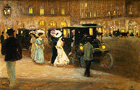 Evening town scene getting in the motor vehicles from Amedée Julien Marcel-Clement
