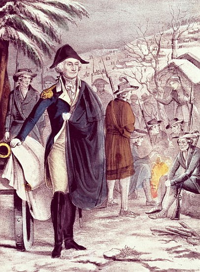 George Washington at Valley Forge, on Dec. 1777; engraved by Nathaniel Currier (1813-88) from American School