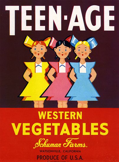 Teen-Age Western Vegetables Fruit Crate Label from American School, (20th century)