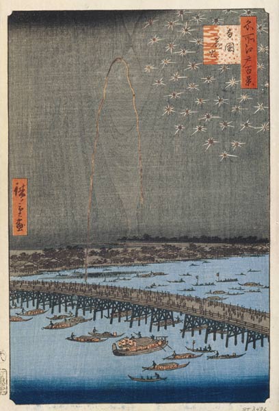 Fireworks by Ryogoku Bridge (One Hundred Famous Views of Edo) from Ando oder Utagawa Hiroshige