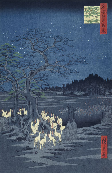 Fox Fires on New Year's Eve at the Garment Nettle Tree at Oji (One Hundred Famous Views of Edo) from Ando oder Utagawa Hiroshige