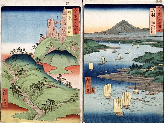 A landscape and seascape, two views from the series ''60-Odd Famous Views of the Provinces'', pub. K from Ando oder Utagawa Hiroshige