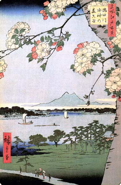 Suijin Schrein und Massaki am Fluß Sumida. (Bild 35 aus der Serie: 100 berühmte Ansichten von Edo). from Ando oder Utagawa Hiroshige