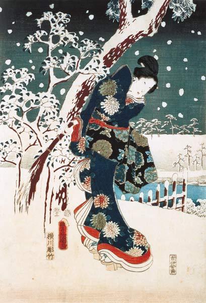Snow Scene in the Garden of a Daimyo, part of Triptych (silkscreen)
