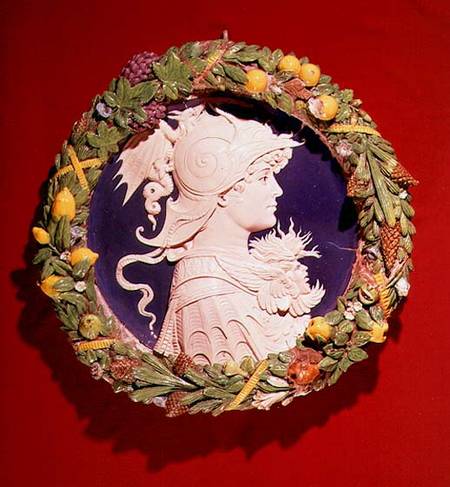 Roundel bearing a profile portrait of Alexander the Great (356-323 BC) surrounded by a garland of fo from Andrea  della Robbia