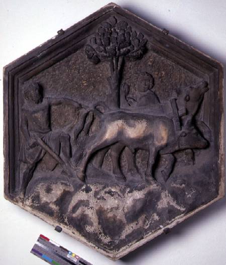 The Art of Agriculture, hexagonal decorative relief tile from a series depicting the practitioners o from Andrea Pisano