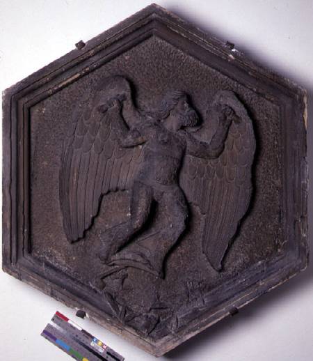 The Art of Flight, Daedalus, hexagonal decorative relief tile from a series depicting the practition from Andrea Pisano