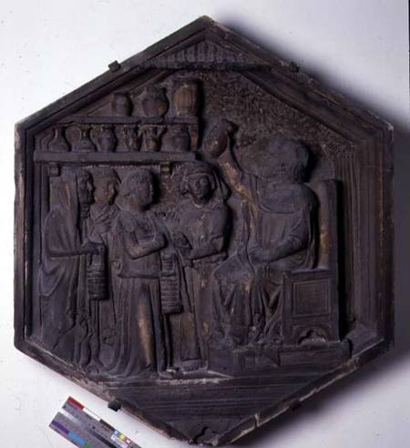 The Art of Medicine, hexagonal decorative relief tile from a series depicting the practitioners of t from Andrea Pisano