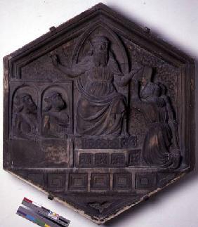 The Art of Law, hexagonal decorative relief tile from a series depicting the practitioners of the Ar