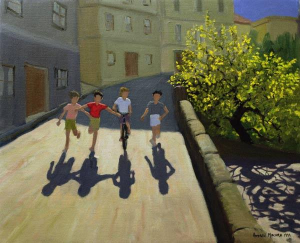 Children Running, Lesbos, 1999 (oil on canvas) 