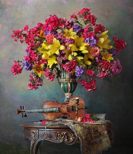 	 Still life with violin and flowers