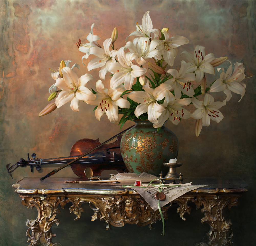 Still life with violin and lilies from Andrey Morozov