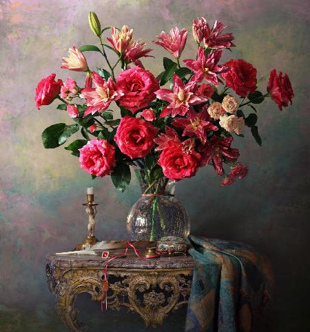 Still life with roses and lilies