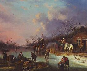 Dutch Peasants on a frozen river
