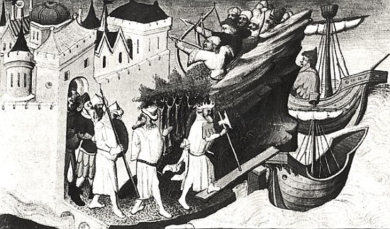Expedition against the Island of Cipangu (Japan) from the Livre des Merveilles du Monde, c.1410-12 from (and workshop) Boucicaut Master