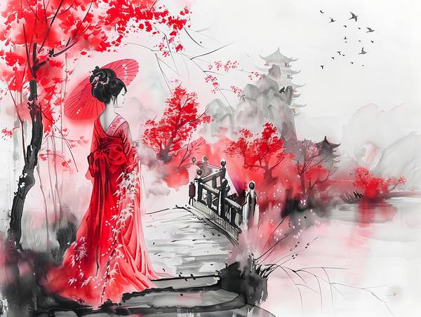 Chinesische Geisha an einer Brücke am Tempel from Anja Frost