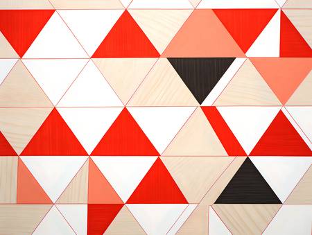 Modern Abstraction Geometric Triangles in Red Pink Beige and White
