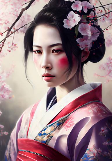 Sakura Traum: Bezaubernde Geisha zwischen Kirschblüten