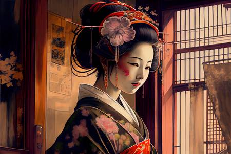 Verwobene Geschichte: Traditionelle Geisha in authentischer Robe